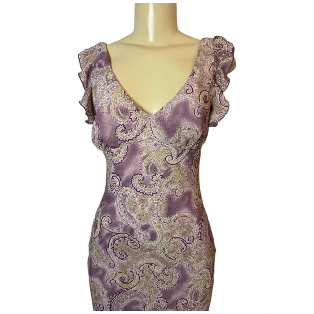La Belle Vintage Chiffon Purple Green Paisley Dress Y2K Fairy Enchanted Size 5 - Picture 4 of 8